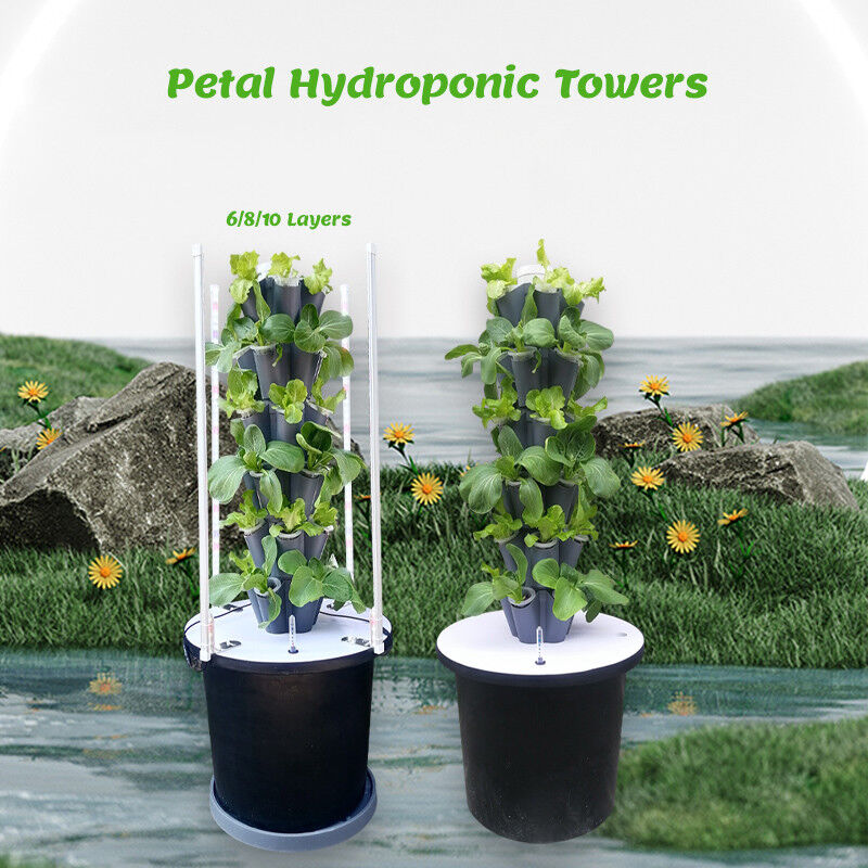 Ev Kullanımı Bahçe Petal Hidroponik Kule Büyütme Sistemi 6/8/10 Katmanlar Seçenekli LED Işık